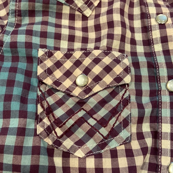 Wrangler medium pearl snap long sleeve-burgundy, teal, cream combo 💕cowboy - Picture 5 of 7